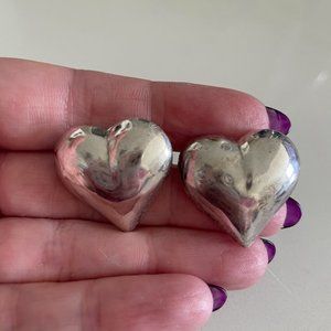 Vintage Sterling Silver Puffy Heart Studs